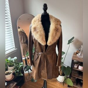Leather Coat with Fur Collar